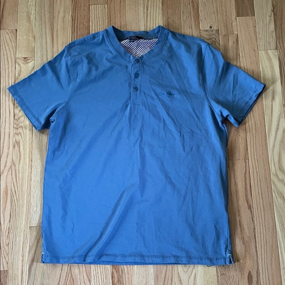 Ben Sherman Henley Short Sleeve Shirt Mens Large Blue Casual - Picture 1 of 9
